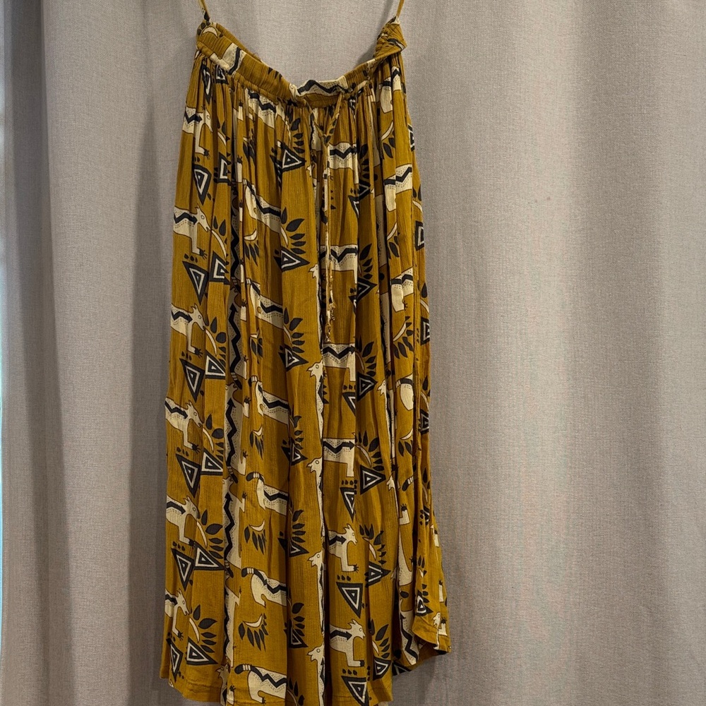 Chico's Mustard Yellow Printed Maxi Skirt with Abstract Geometric Motif